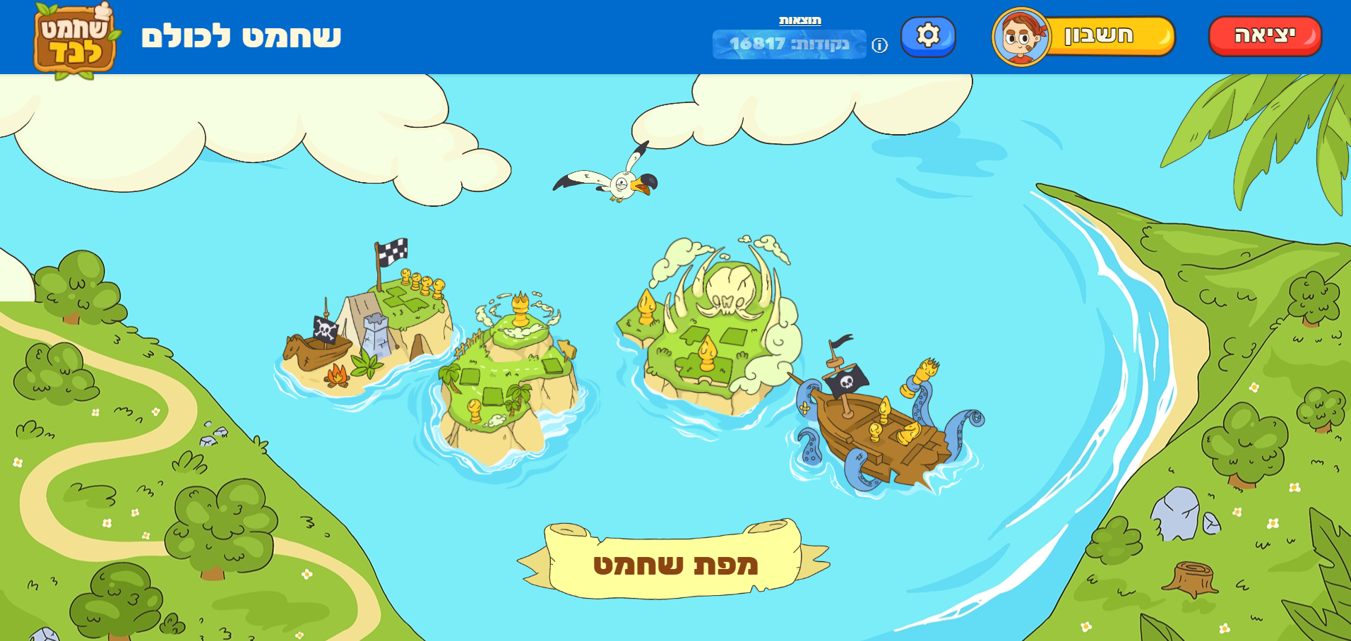 מפת השחמט המאוירת של שחמטלנד עם איים והרפתקאות